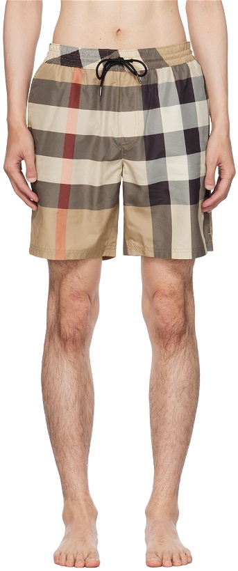 Photo: Burberry Beige Exaggerated Check Swim Shorts