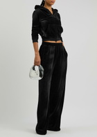 Alexanderwang.t Faded Crystal-embellished Hooded Velour Sweatshirt Black