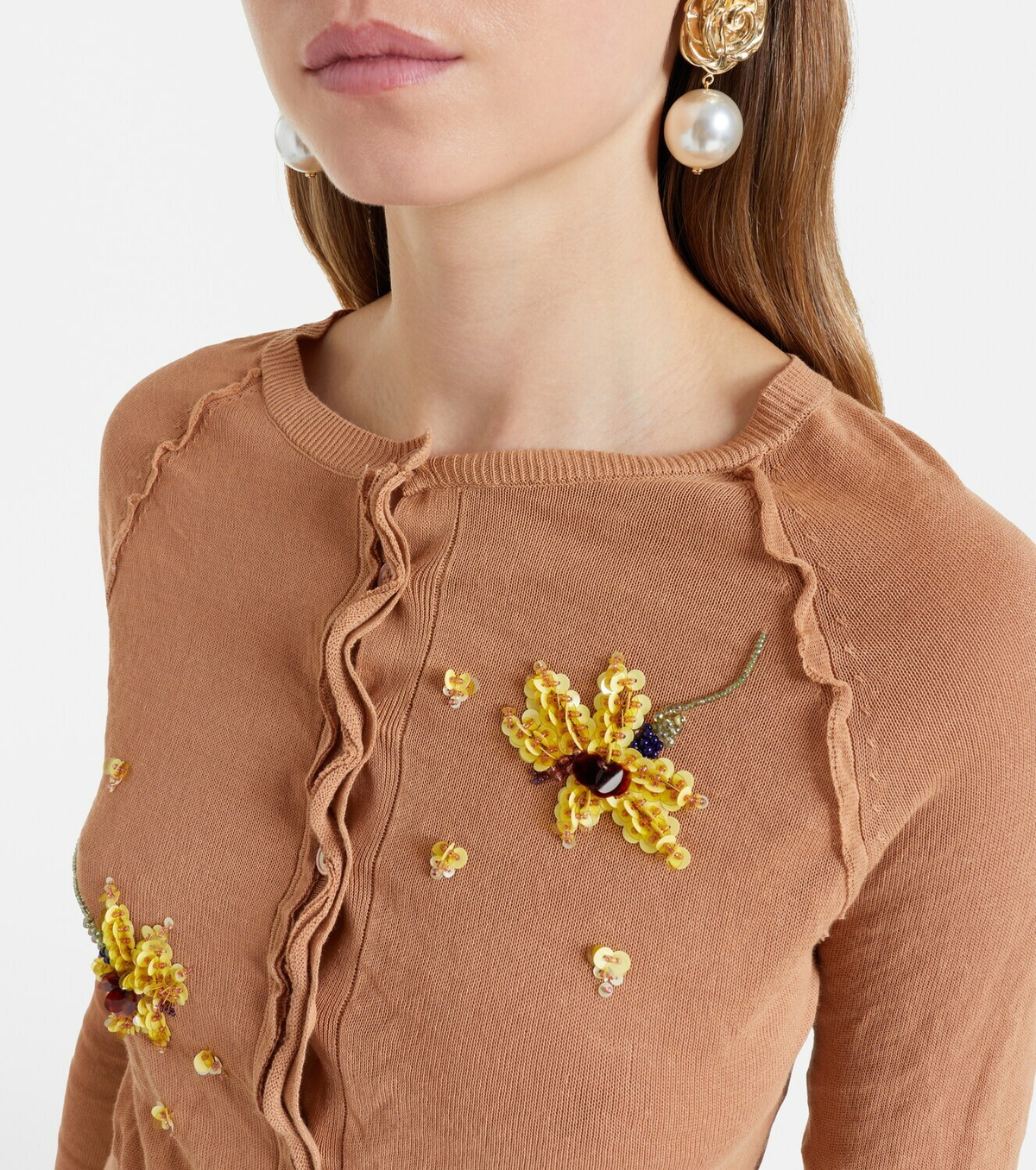 Shushu/Tong Beaded floral cotton-blend cardigan