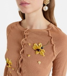 Shushu/Tong Beaded floral cotton-blend cardigan