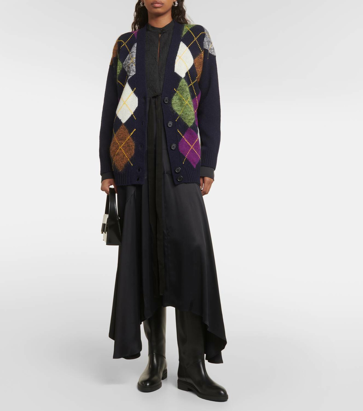 Plan C Argyle intarsia wool-blend cardigan
