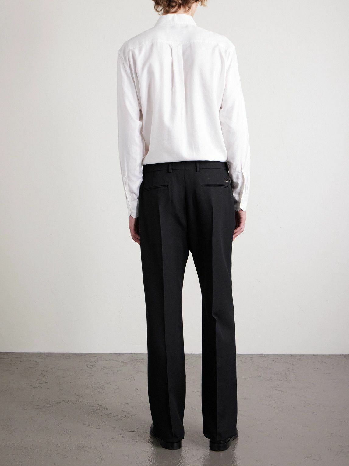 Valentino Garavani - Straight-Leg Pleated Grain de Poudre Wool Trousers - Black