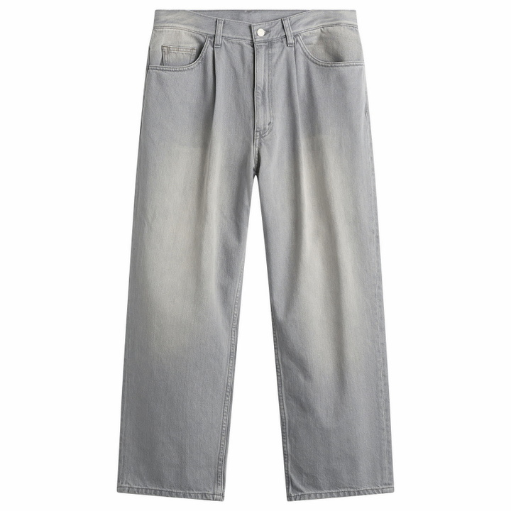 Photo: BEAMS Men's Wide Pleated Taper Denim Jeans in Grey