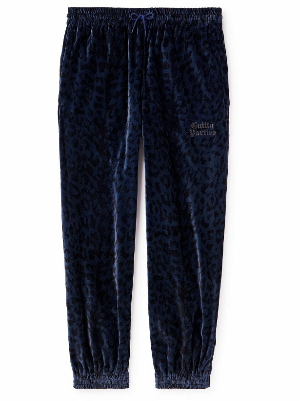 Photo: Wacko Maria - Straight-Leg Embroidered Leopard-Print Cotton-Velvet Sweatpants - Blue