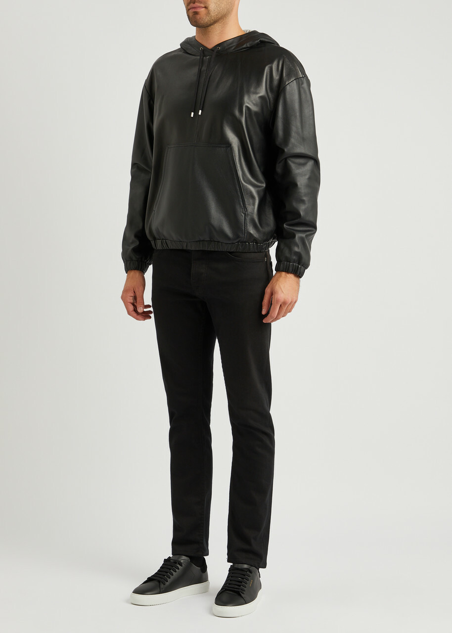 Saint Laurent Hooded Leather Sweatshirt Black Saint Laurent