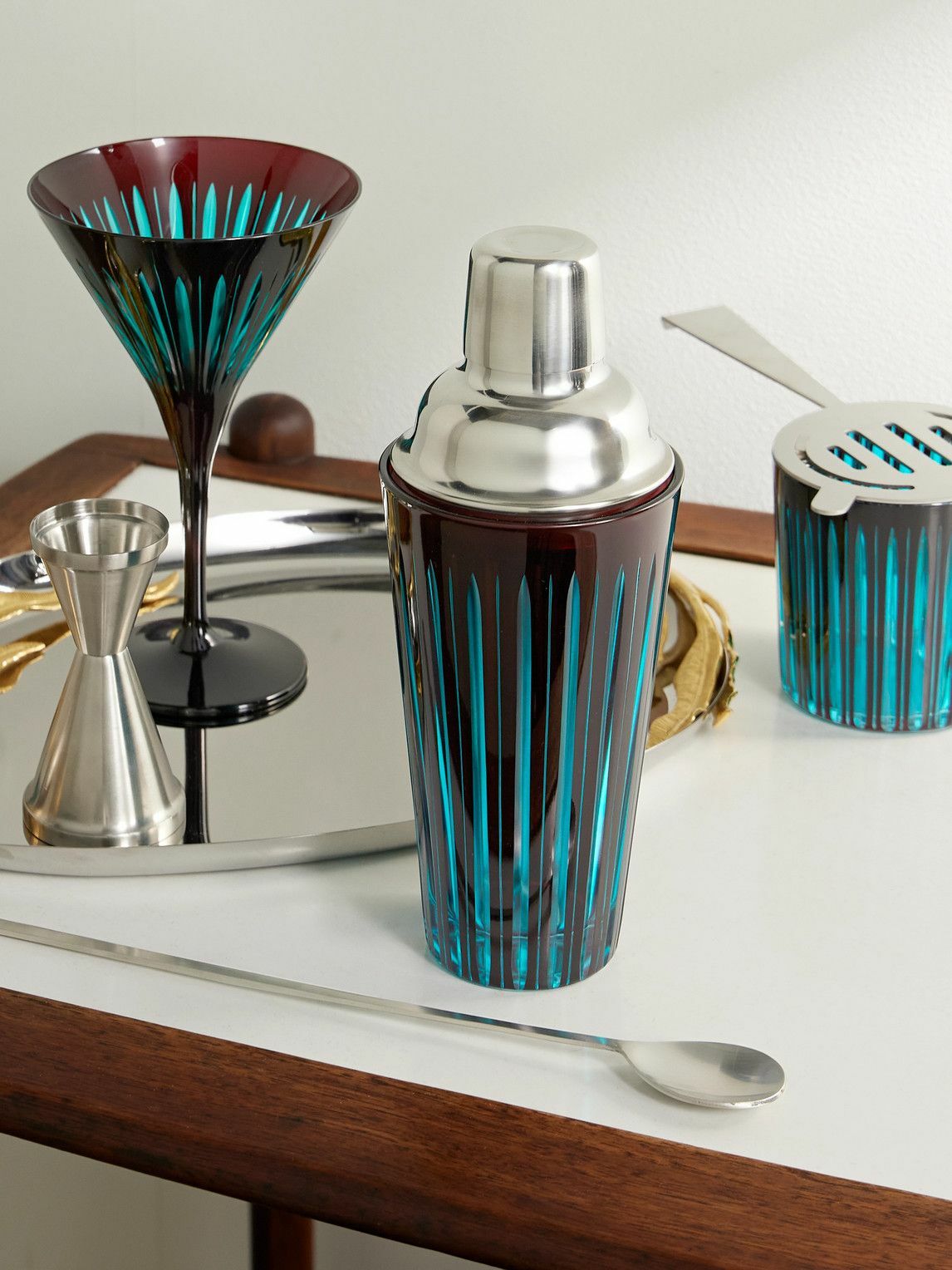 L'Objet - Prism Glass and Silver-Tone Cocktail Shaker