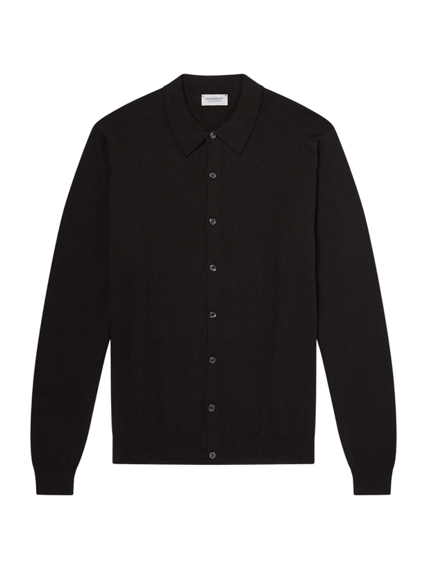 Photo: John Smedley - Tibor Merino Wool Cardigan - Brown