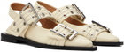 GANNI White Wide Welt Buckle Ballerina Flats