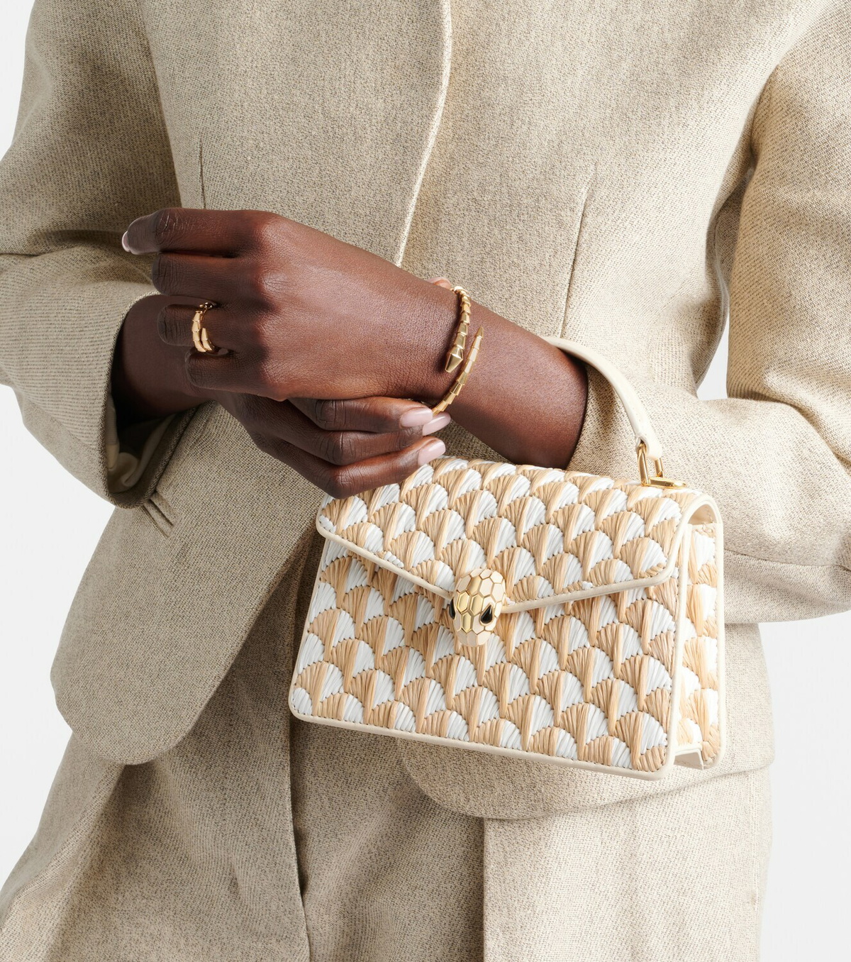 Bvlgari Serpenti Forever Mini raffia top-handle bag