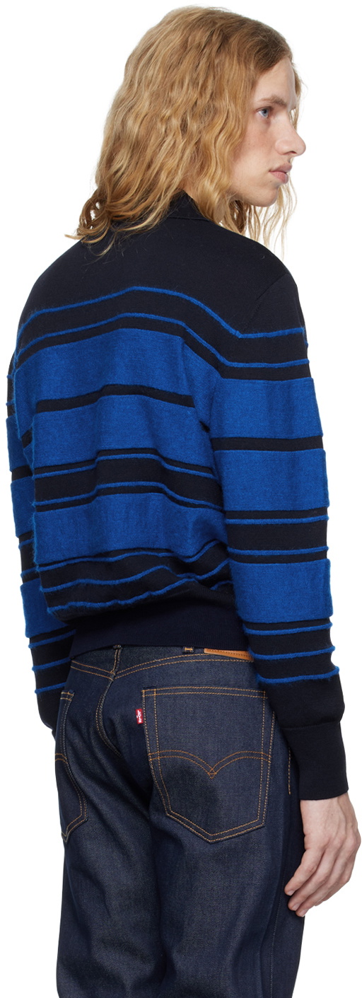 SUNNEI Blue Striped Knit Long Sleeve Polo