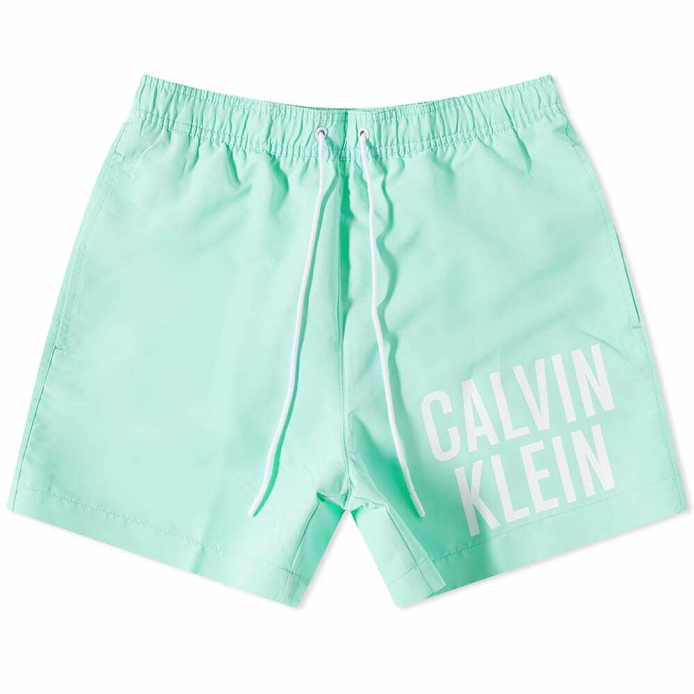 Calvin Klein Men's Large Logo Swim Short in Lagoon Green Calvin Klein