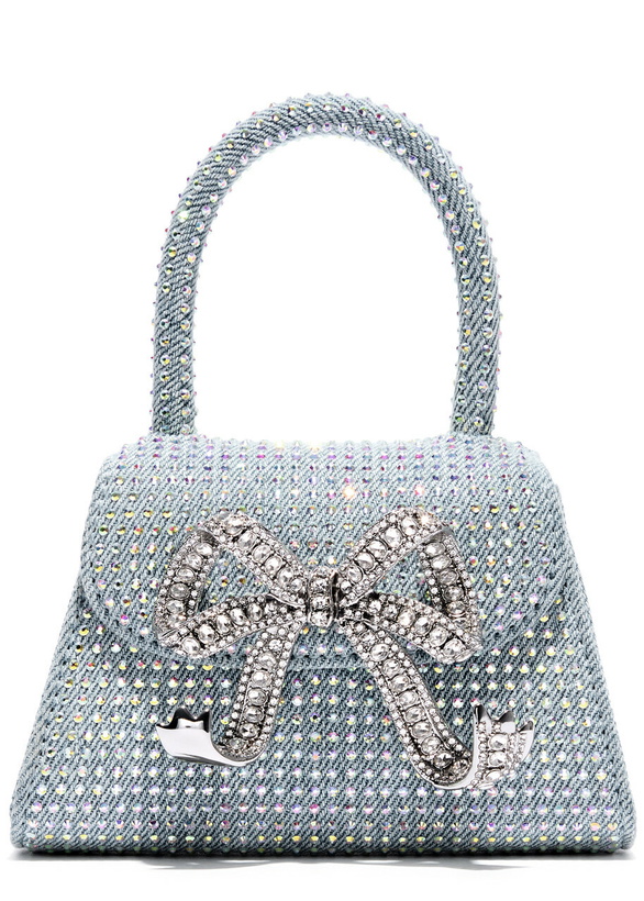 Photo: Self-portrait Micro Crystal-embellished Denim top Handle bag - Blue - One Size