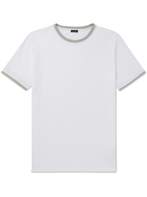 Photo: INCOTEX - Contrast-Tipped Ice Cotton-Jersey T-Shirt - White - IT 44