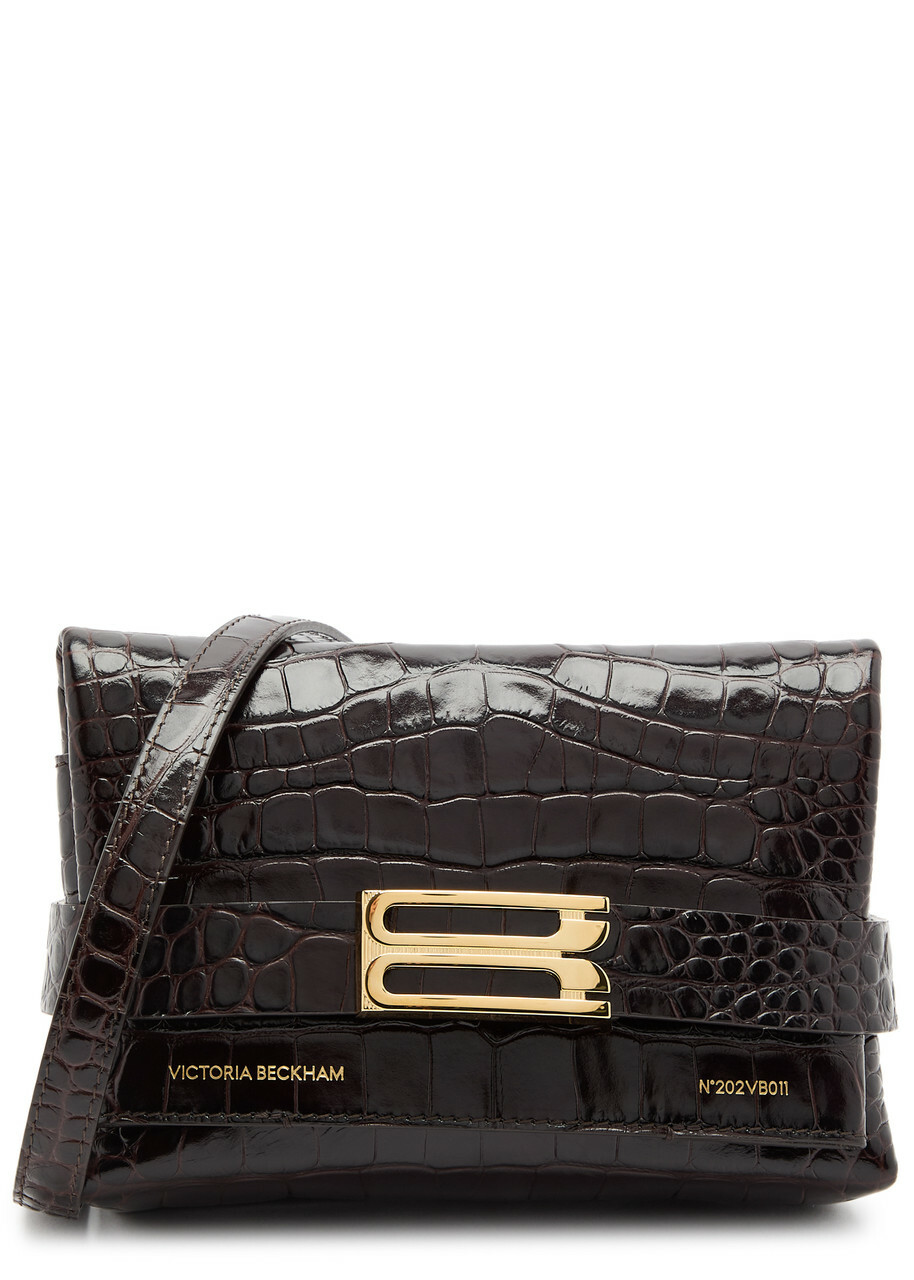 Victoria Beckham Buckle Mini Crocodile-effect Leather Pouch - Dark Brown - One Size