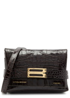 Victoria Beckham Buckle Mini Crocodile-effect Leather Pouch - Dark Brown - One Size