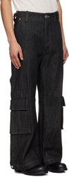 NULLUS Black Whale Fin Snap-On Denim Cargo Pants