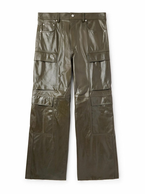 Photo: Rick Owens - Straight-Leg Leather Cargo Trousers - Green