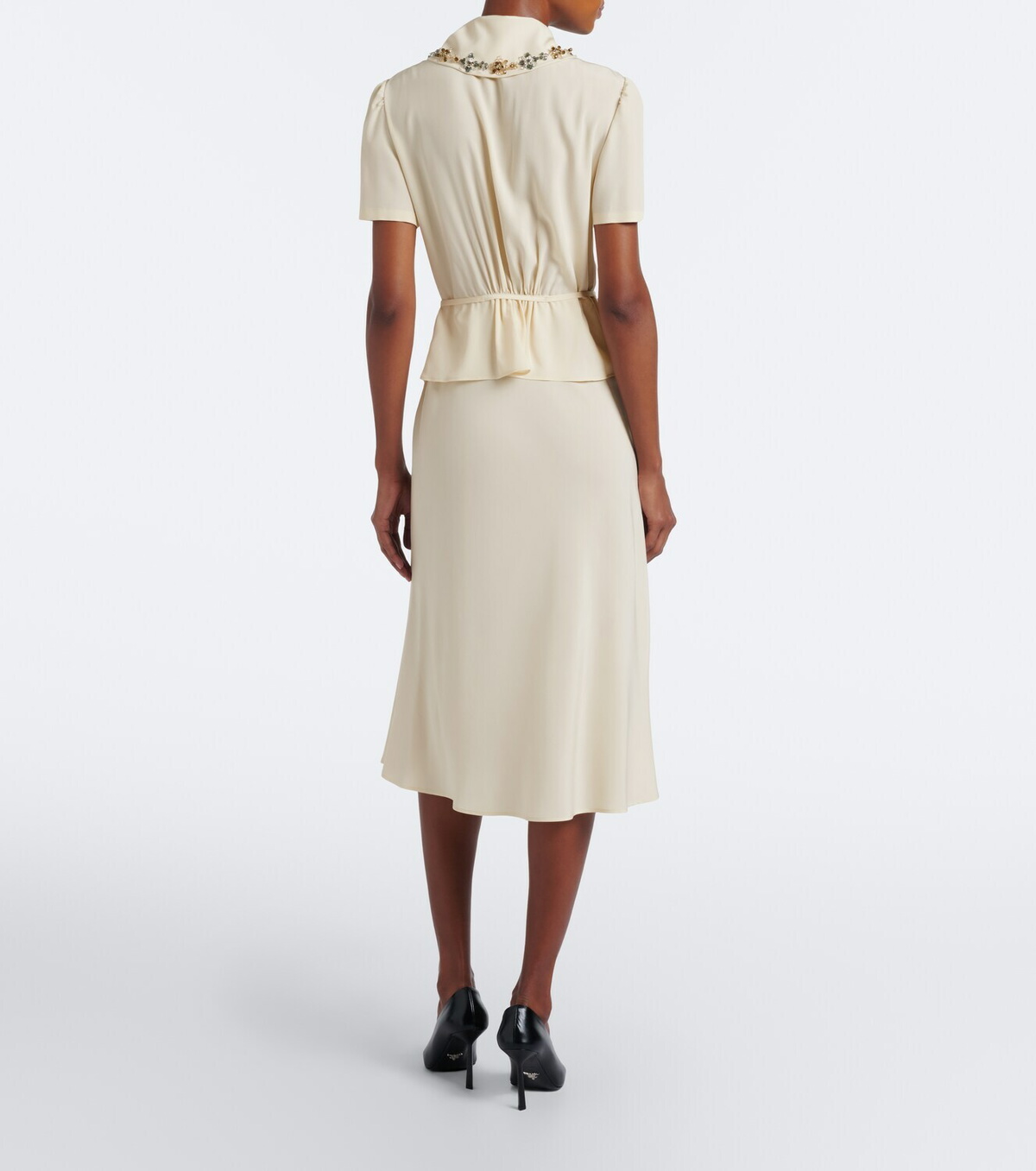 Prada Embellished silk crêpe midi dress