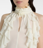 McQueen Ruffled cutout silk georgette top
