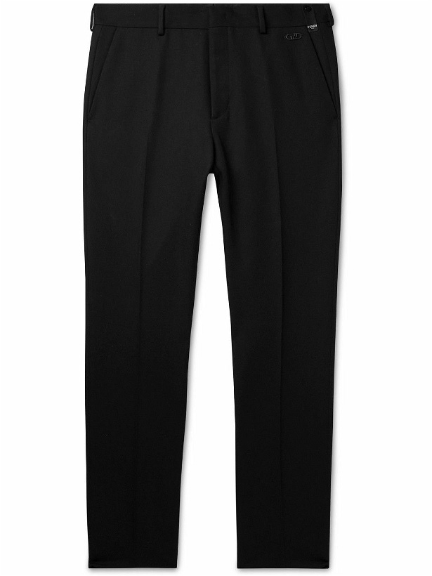 Photo: Fendi - Straight-Leg Logo-Appliquéd Virgin Wool-Blend Twill Trousers - Black