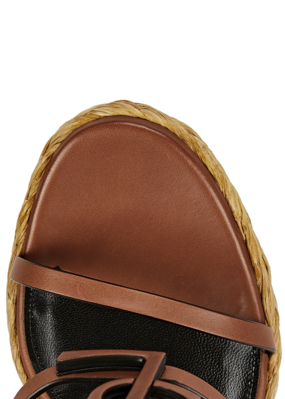 Saint Laurent Cassandra 100 Leather Wedge Espadrilles Tan
