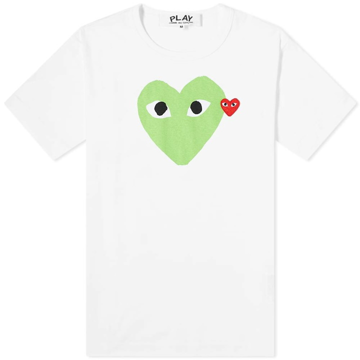 Photo: Comme des Garçons Play Men's Red Heart Colour Heart T-Shirt in White/Green