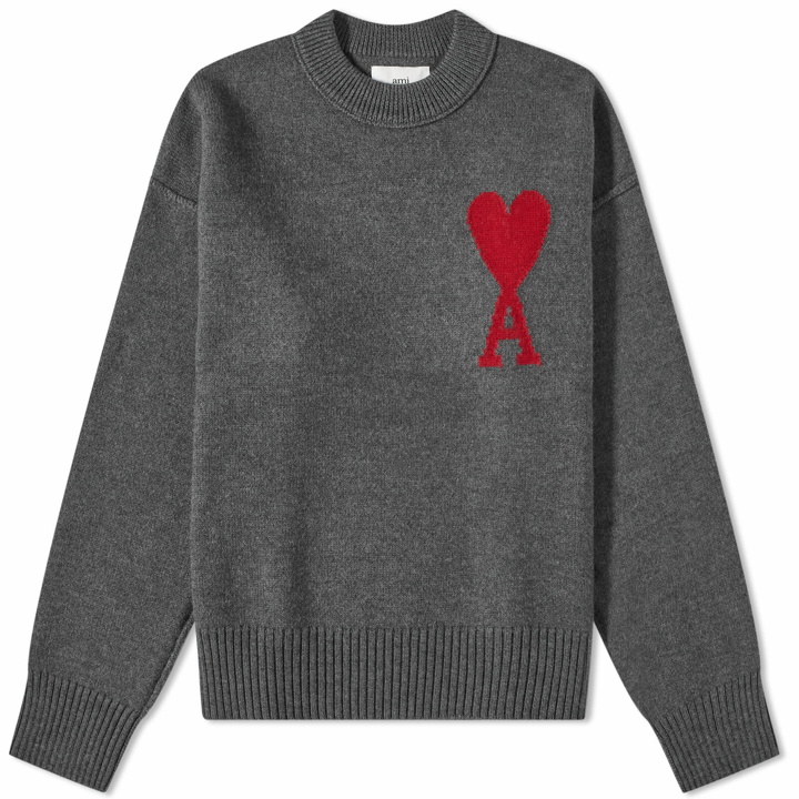 Photo: AMI Paris A Heart Crew Knit in Heather Grey/Red