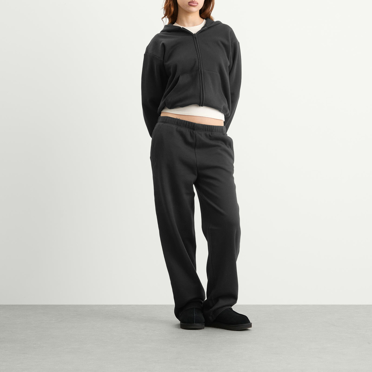 SKIMS Women's Cotton Fleece Classic Zip Up Hoodie in Onyx