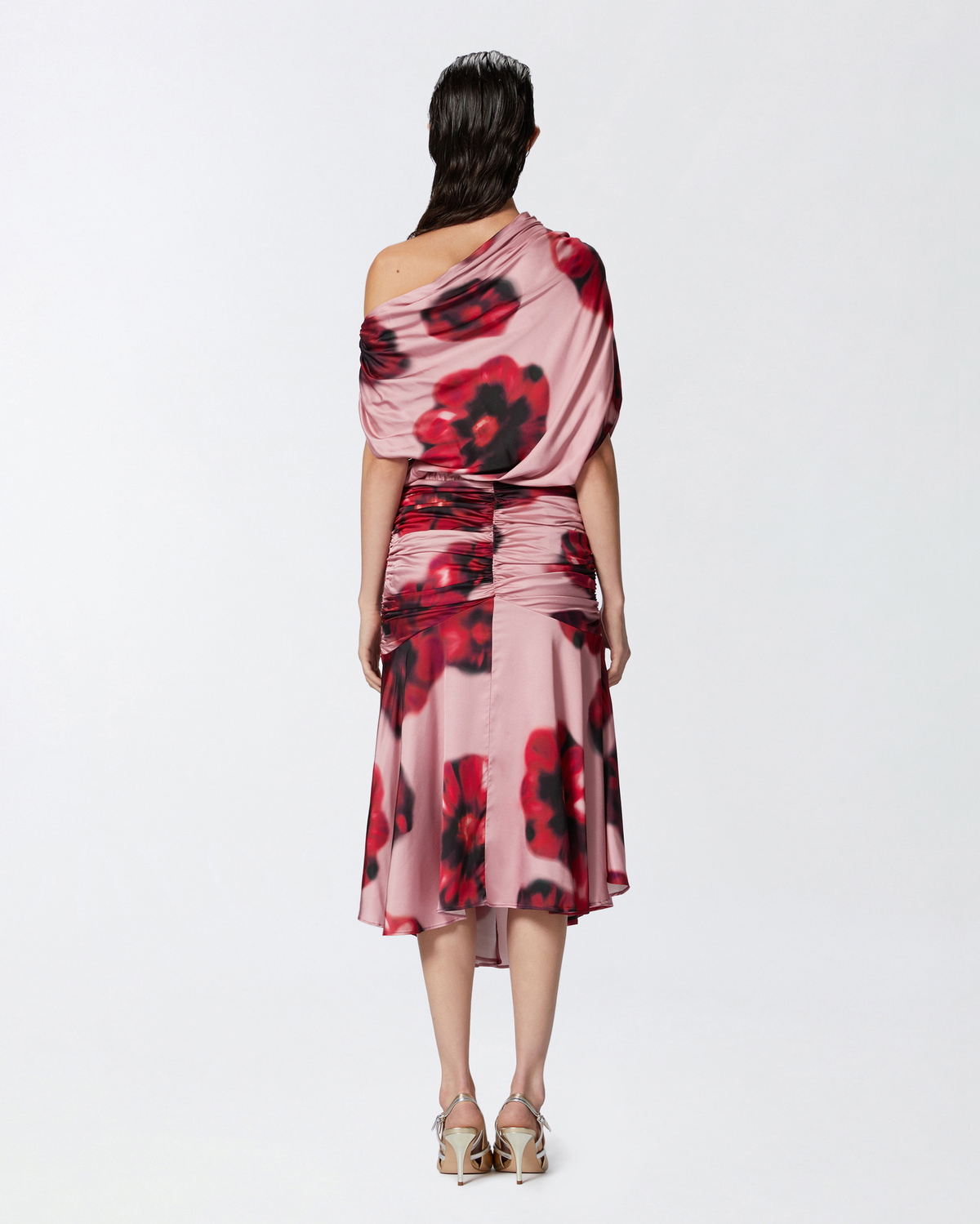 Pinko Fade Effect Midi Dress With Floral Print And Draping