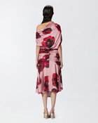 Pinko Fade Effect Midi Dress With Floral Print And Draping Pink/Red