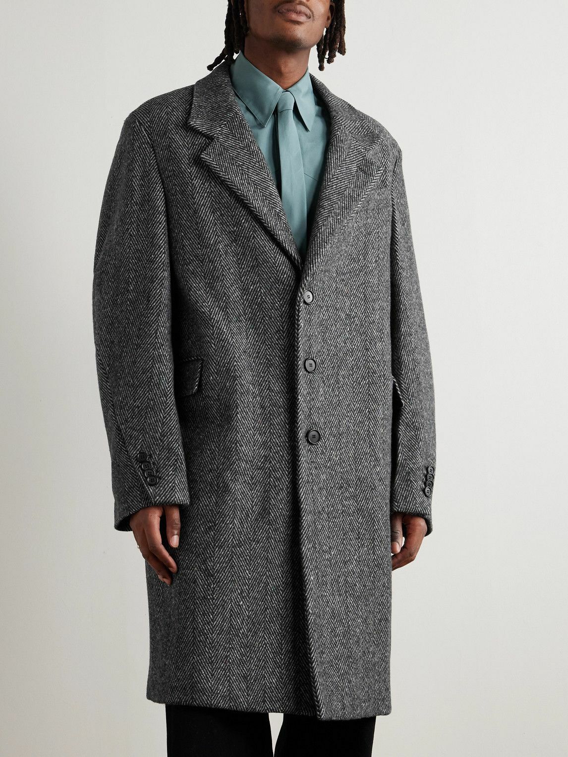 Givenchy - Herringbone Wool-Blend Coat - Gray