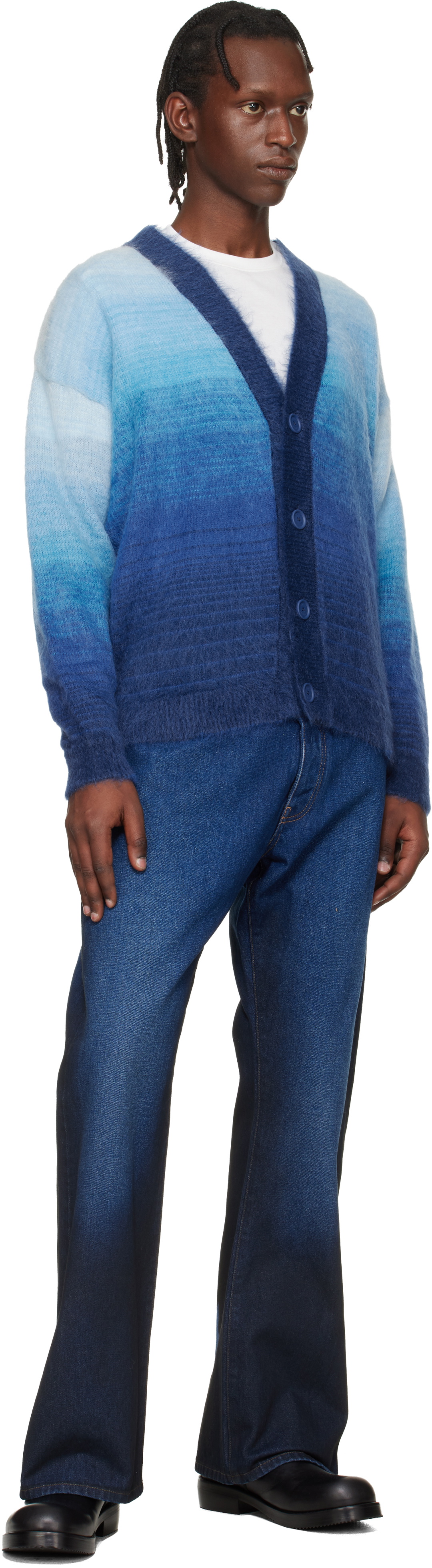 Off-White Navy Mohair Arrow Gradient Knit Cardigan