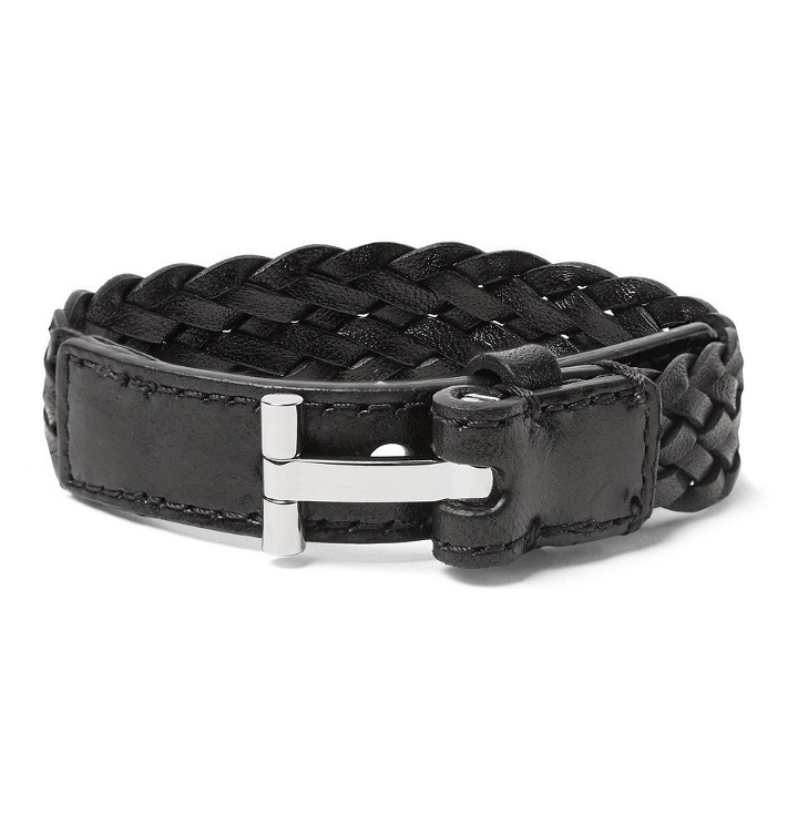 Photo: TOM FORD - Woven Leather and Silver-Tone Bracelet - Men - Black
