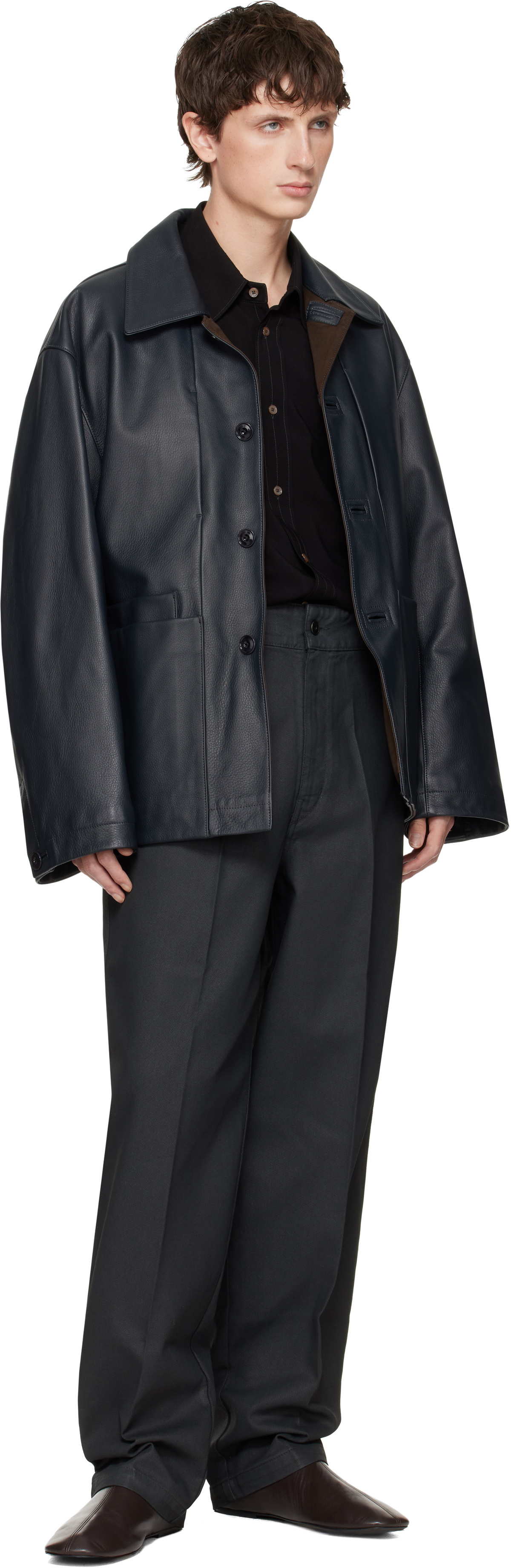 LEMAIRE Black Workwear Leather Jacket