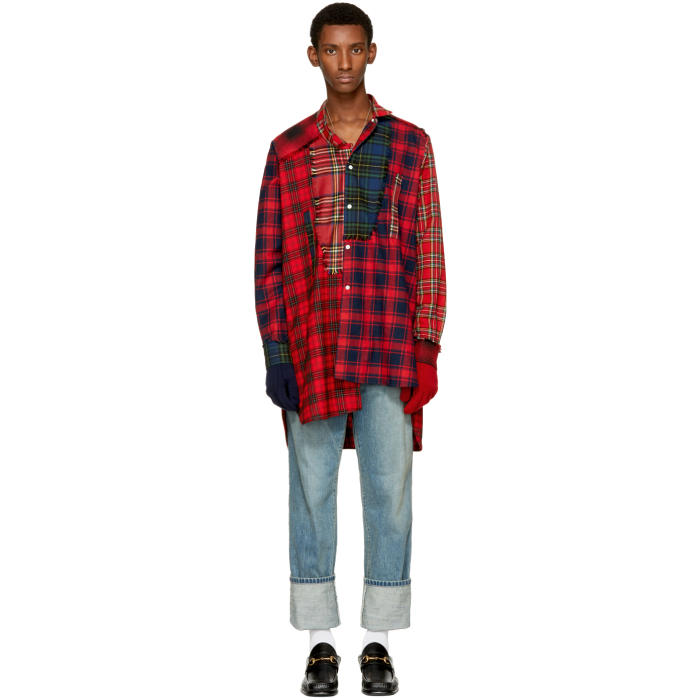 Photo: Loewe Red Tartan Patchwork Shirt