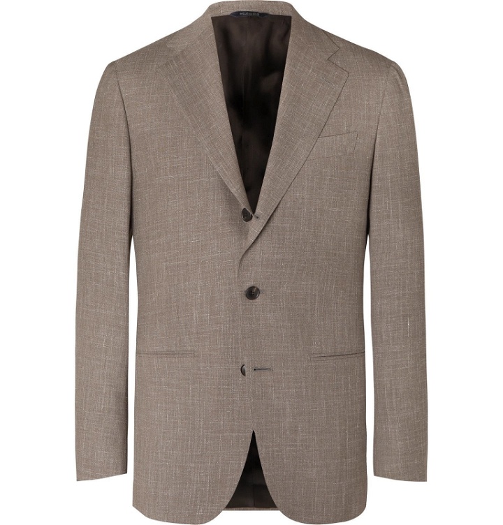 Photo: Saman Amel - Taupe Mélange Wool, Silk and Linen-Blend Suit Jacket - Brown