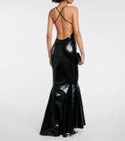 Norma Kamali Open-back faux patent leather maxi dress