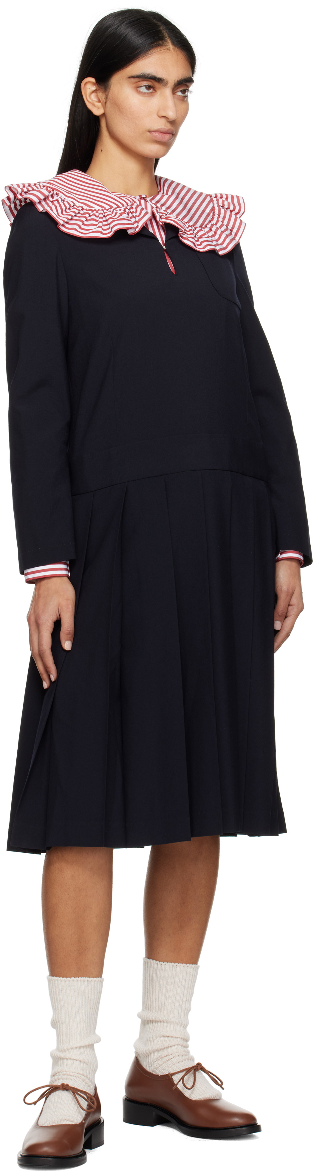 Comme des Garçons Girl Navy Tropical Wool Sailor Midi Dress