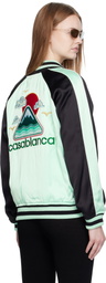 Casablanca Green & Black Embroidered Satin Bomber Jacket