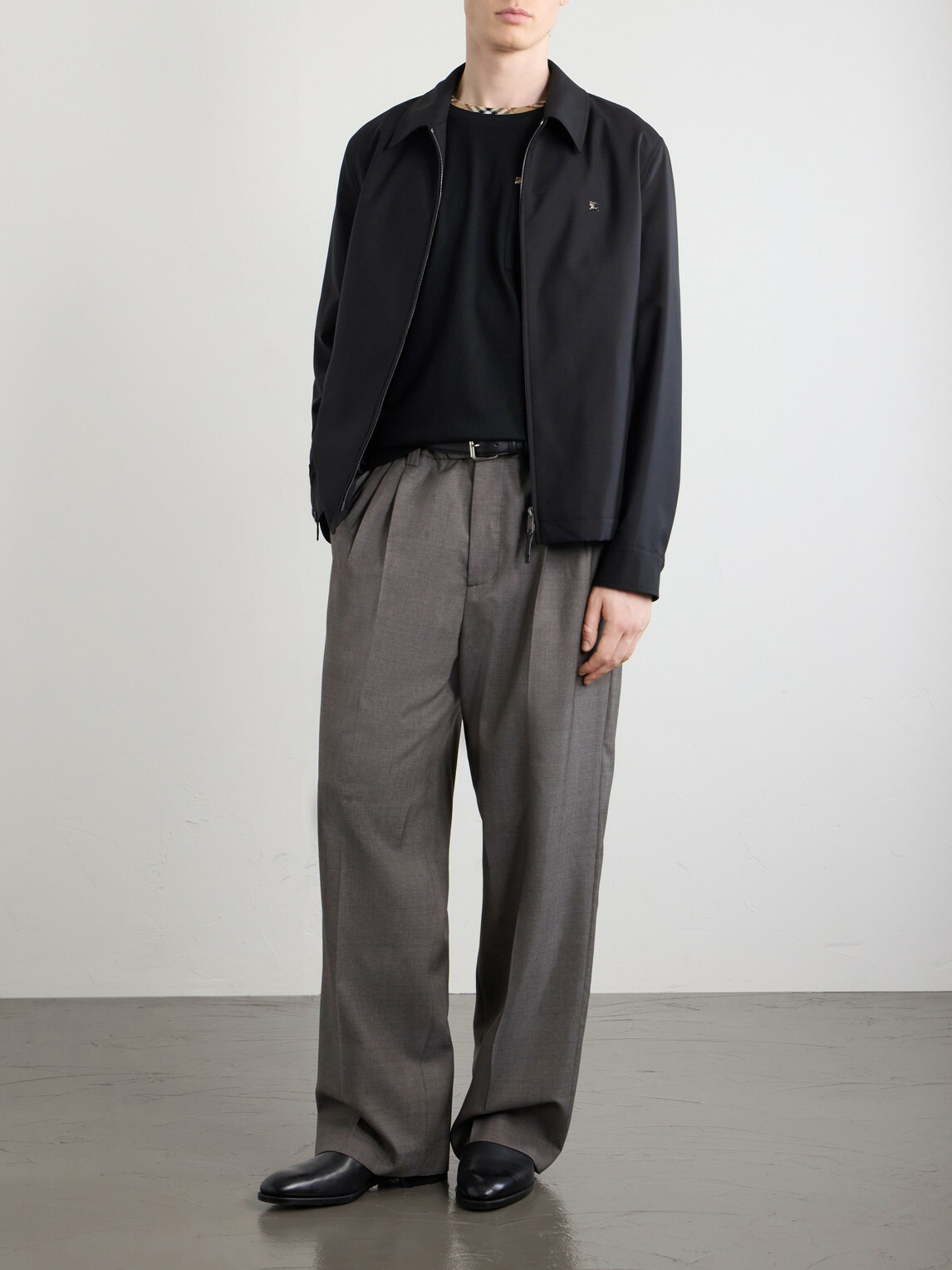 Burberry - Logo-Embroidered Checked Cotton-Jersey T-Shirt - Black