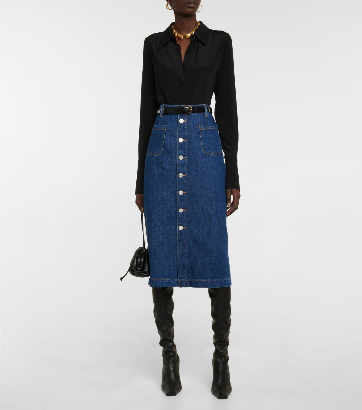 Frame - Le Bardot denim midi skirt Frame Denim