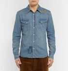 Remi Relief - Slim-Fit Distressed Embellished Denim Shirt - Blue