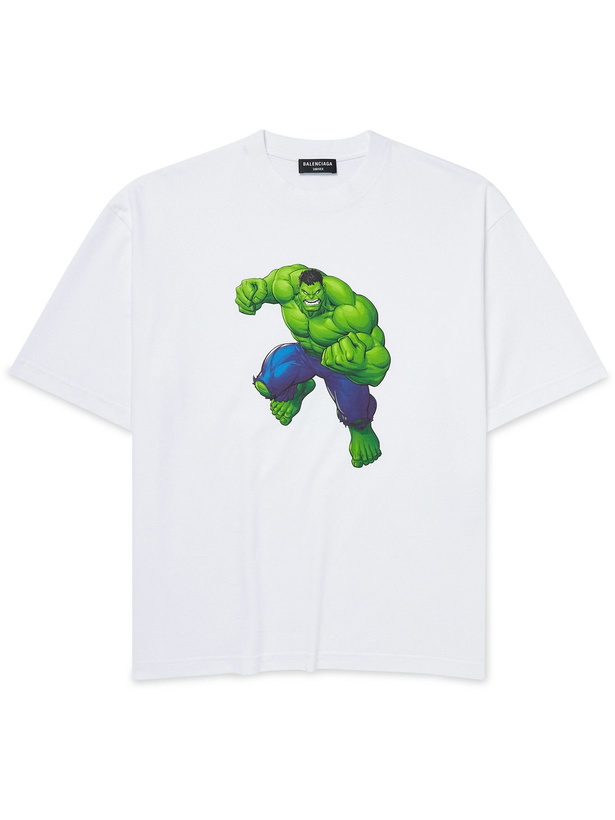 Photo: Balenciaga - Marvel Oversized Printed Cotton-Jersey T-Shirt - White