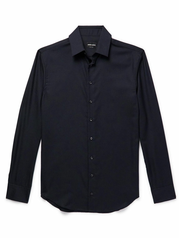Photo: Giorgio Armani - Slim-Fit Cashmere and Silk-Blend Shirt - Blue