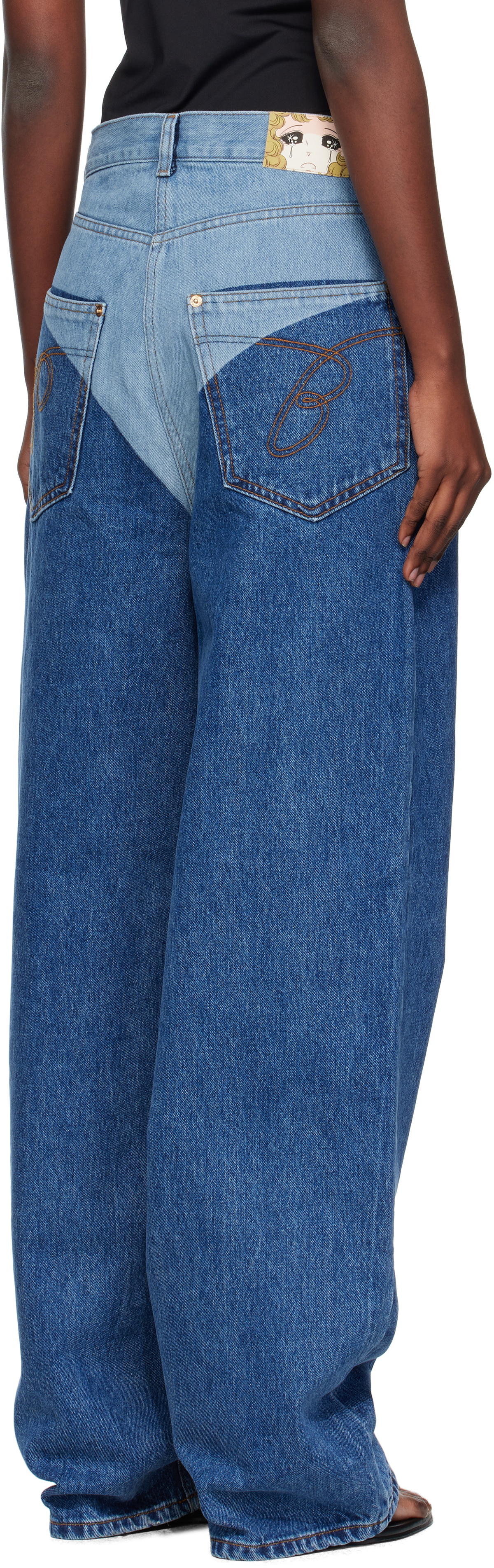 Pushbutton Blue Panty Printed Wide Jeans