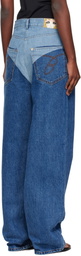 Pushbutton Blue Panty Printed Wide Jeans