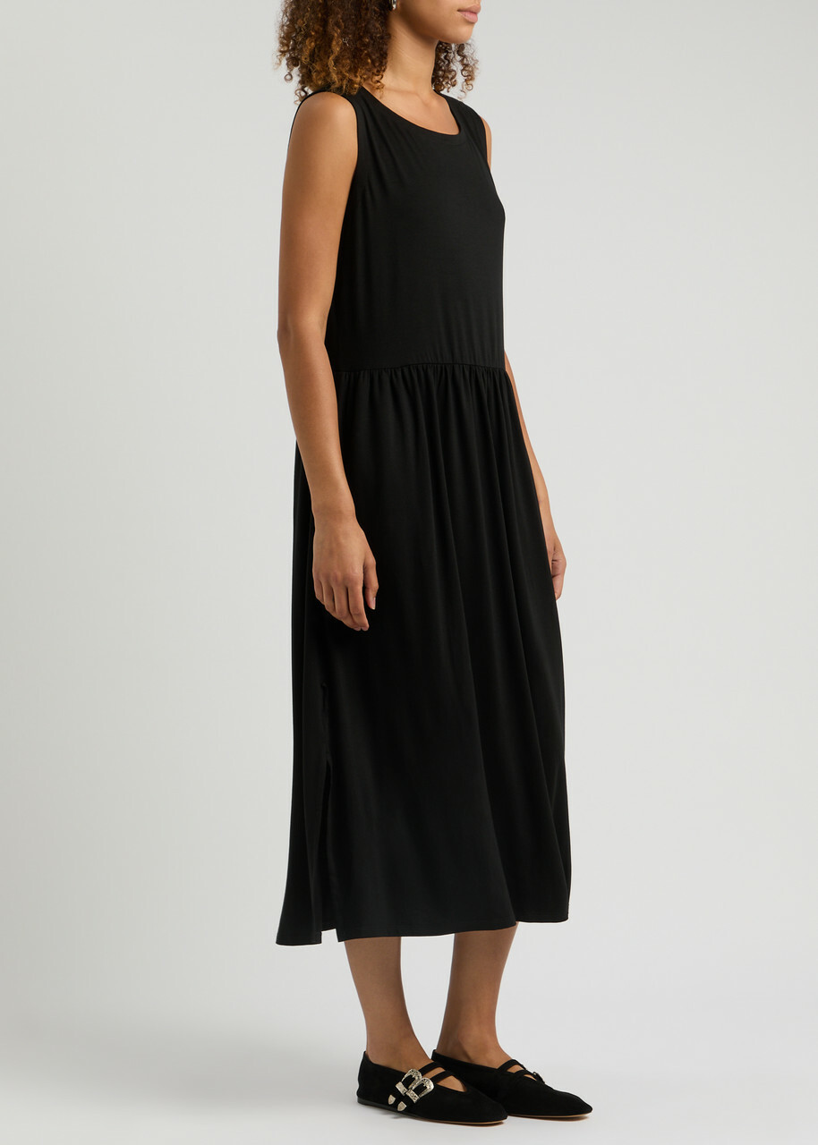 Sleeveless Eileen Fisher Black Midi Dress Eileen Fisher Black Fine Jersey Drop  Waist Midi Dress XXS