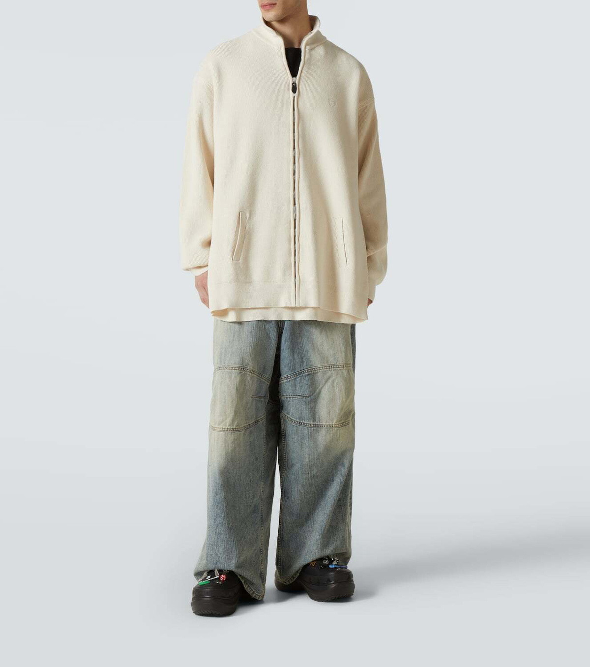 Balenciaga Logo cotton-blend zip-up cardigan
