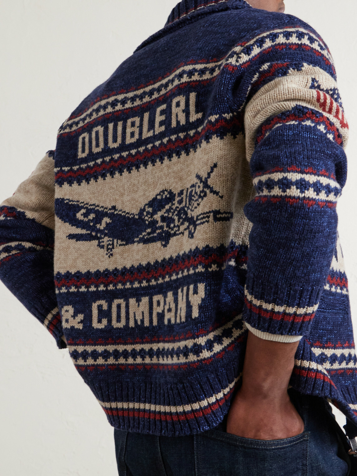 RRL - Shawl-Collar Cotton, Wool and Linen-Blend Jacquard Cardigan - Blue