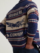 RRL - Shawl-Collar Cotton, Wool and Linen-Blend Jacquard Cardigan - Blue